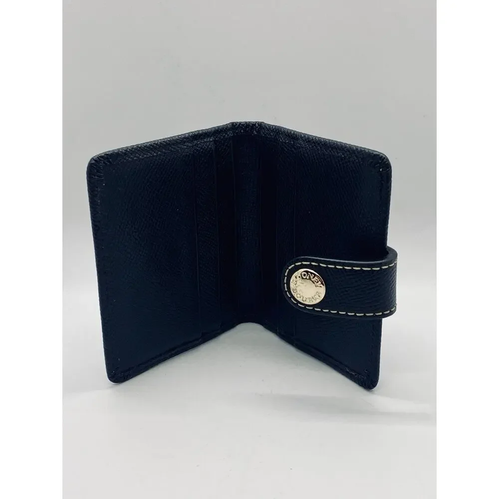 Dooney & Bourke Compact Wallet Card Case Black Texture Leather Logo Snap